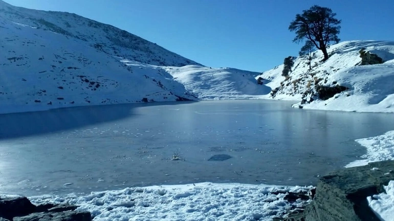Beautiful view of Frozen lake Brahmatal